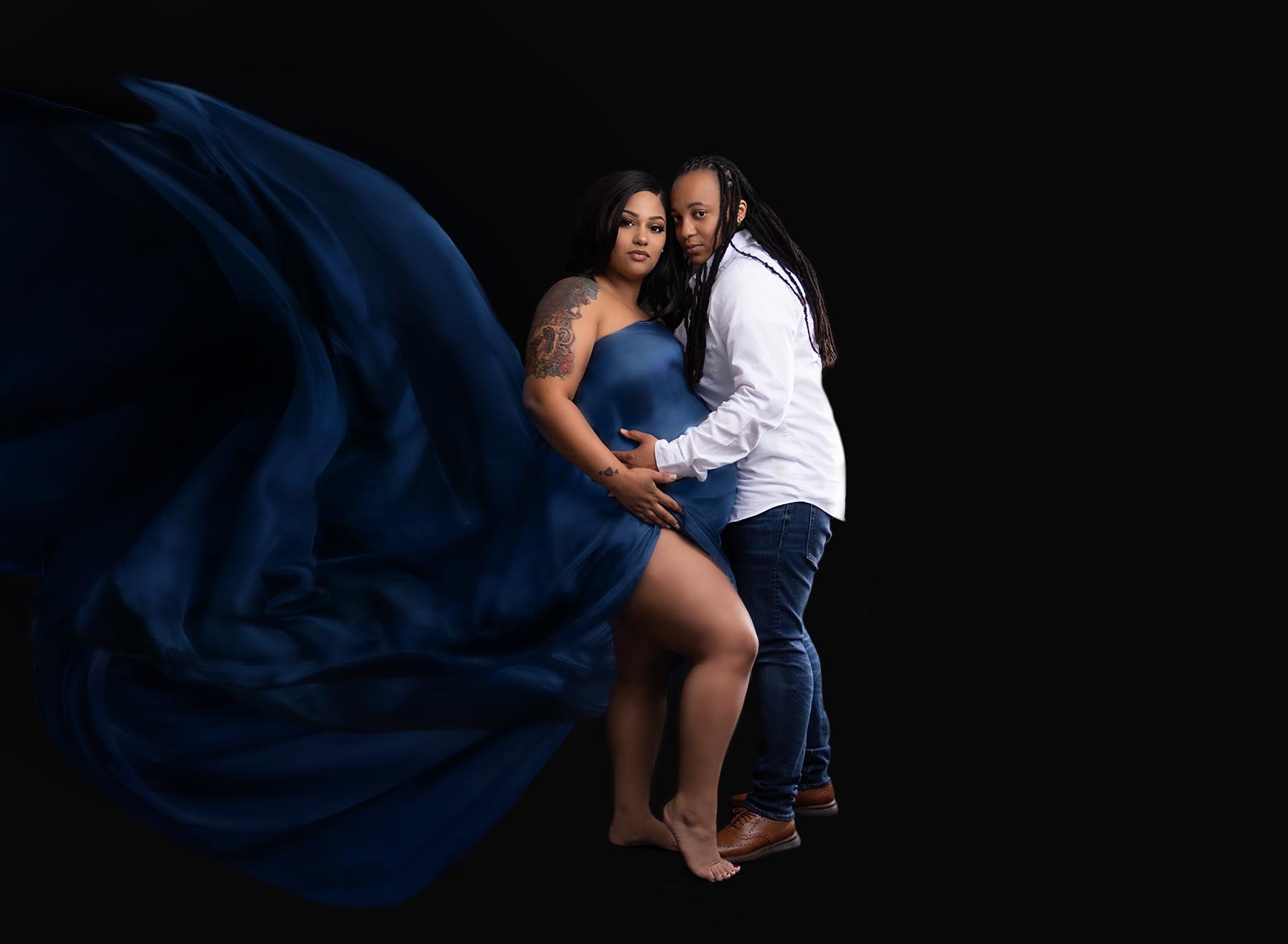 Maternity flowing blue dress