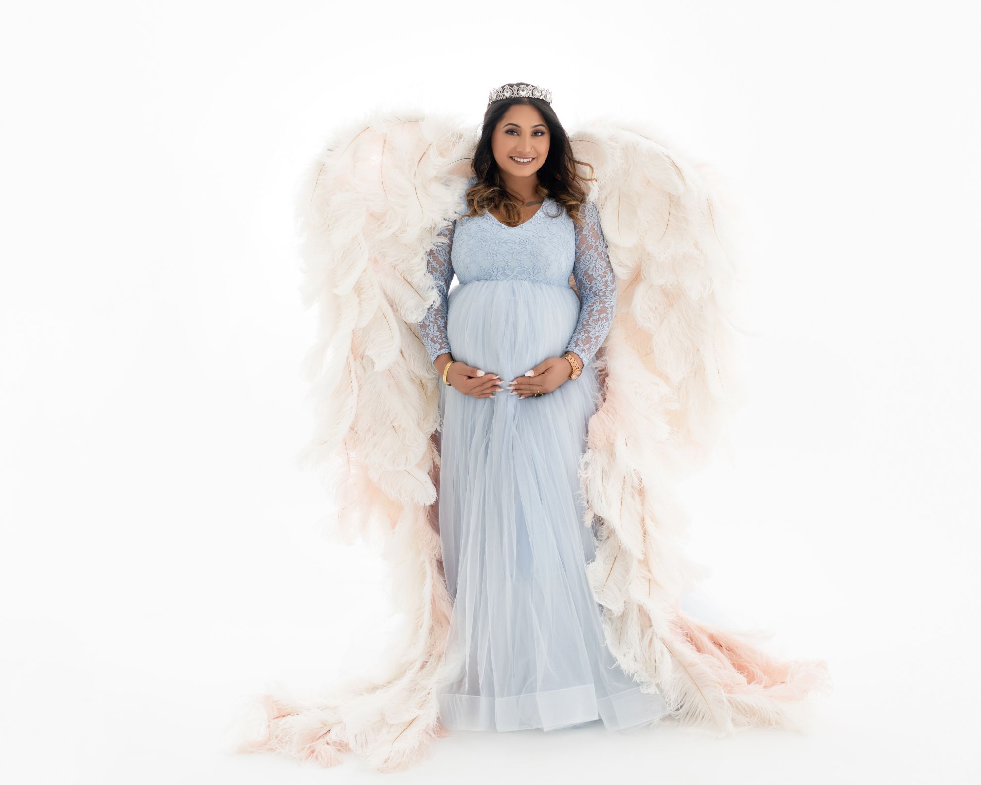 maternity photography blue dress angel wings blog